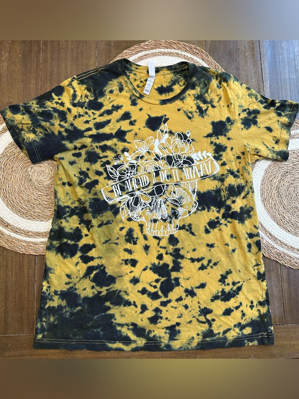 Bella+Canvas Be Afraid & Do It Anyway Skull Tie Dye Graphic Tee Size L